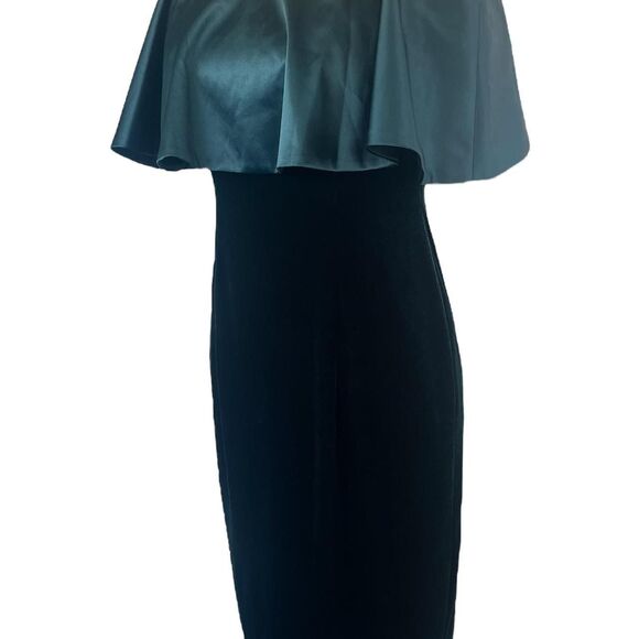 Adrianna-papell Velvet Green Dress Hoilday Cold Shoulder Vintage Classic Size 4 - Picture 2 of 6